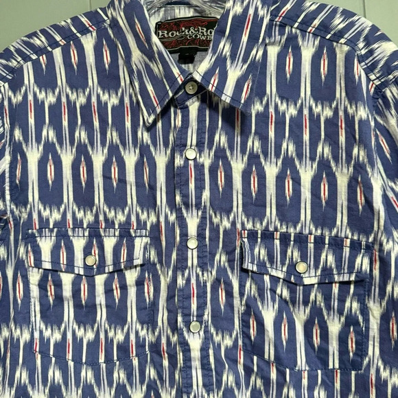 Rock & Roll Cowboy Ikat Southwestern Print Pearl Snap Western Shirt Size Small - Picture 3 of 11